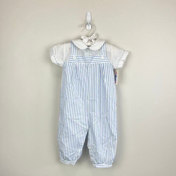 Vintage Alexis Blue Striped Jumpsuit 9 Months NWT - Picture 1 of 8